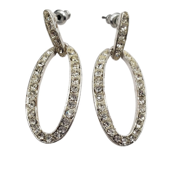 Monet Silver Tone Rhinestone Earrings Stud Elegant Bling Wedding - Picture 5 of 8